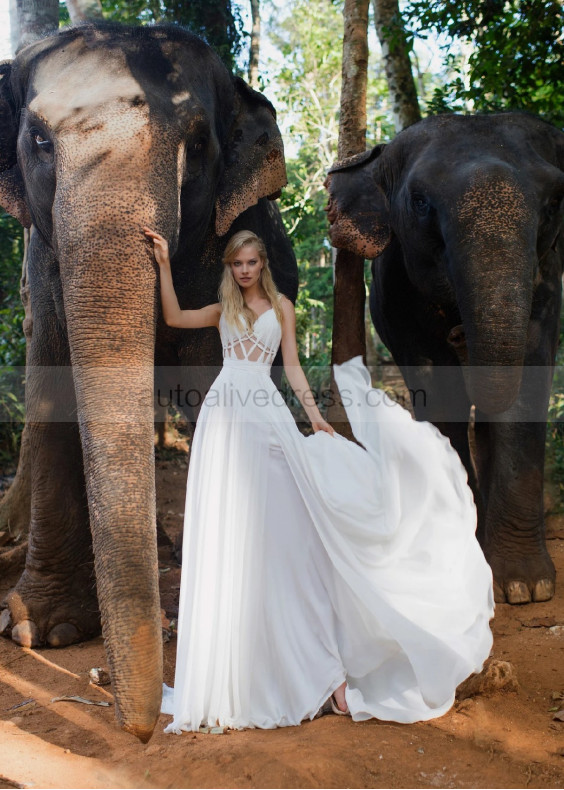 Sexy Ivory Chiffon Open Back Bohemian Wedding Dress